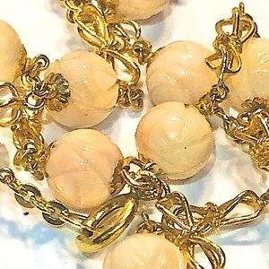 Vintage Angel Skin Coral Carved Wrapped Wire Necklace